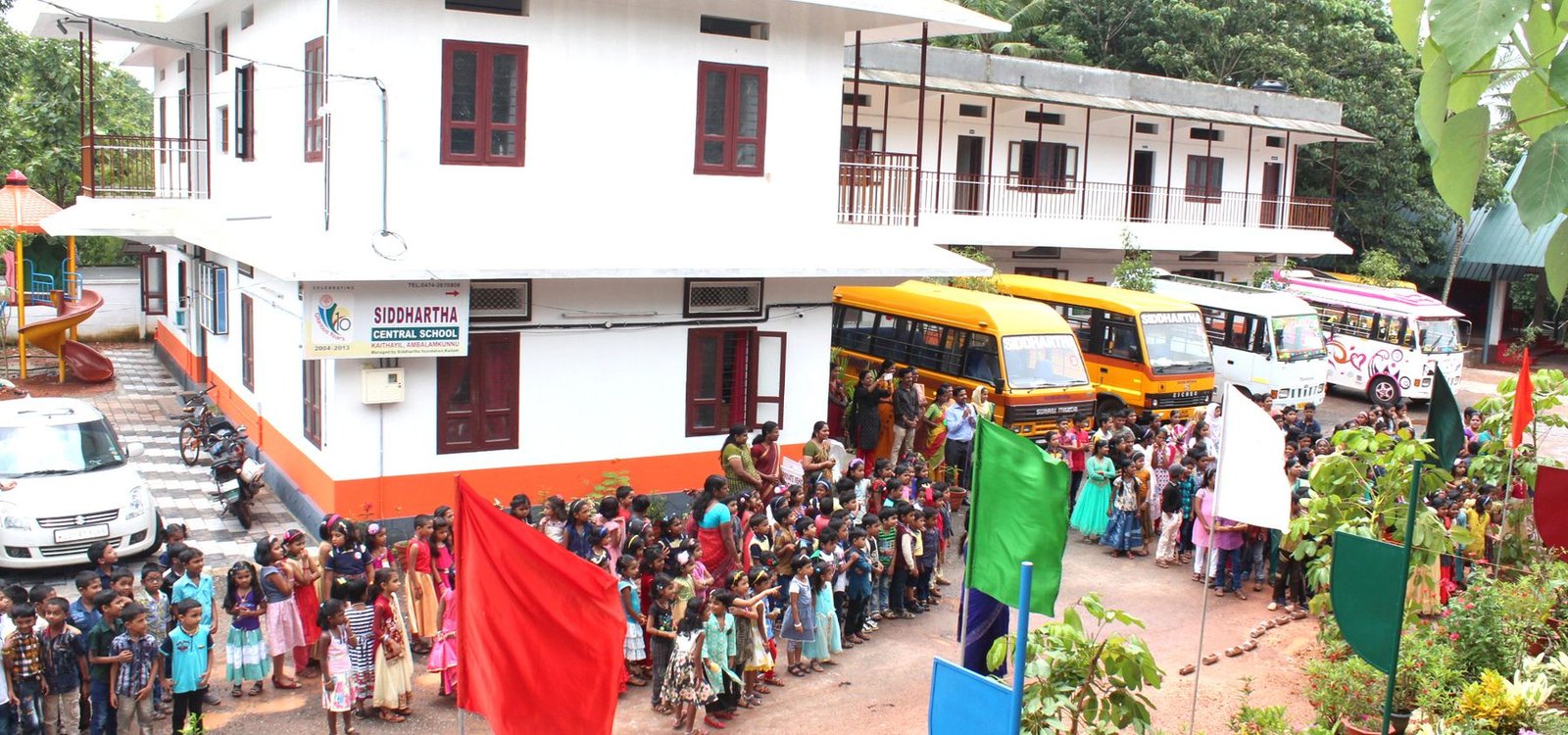 The Siddhartha Central School campus at Ambalamkunnu on a school morning